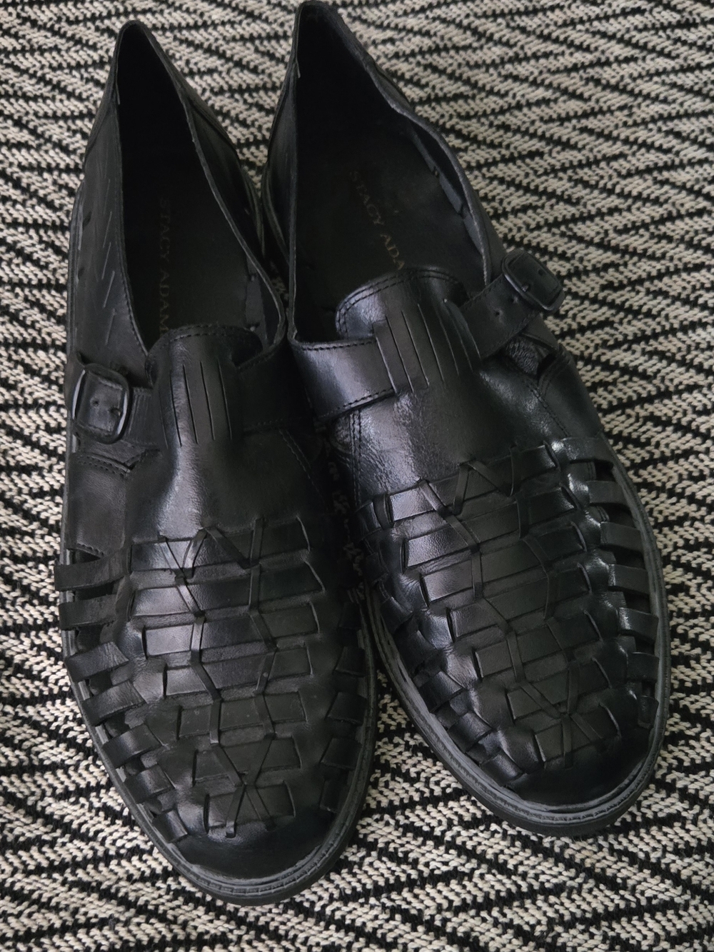 Stacy Adams Black Woven Leather Monk Strap Huaraches Size 12